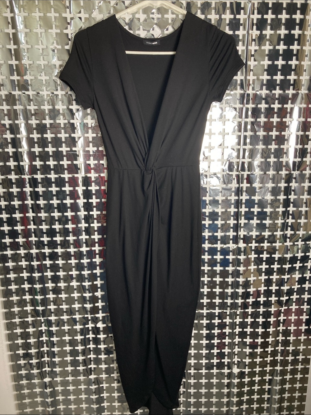 Fashion Nova Black Knot-Front Midi Dress